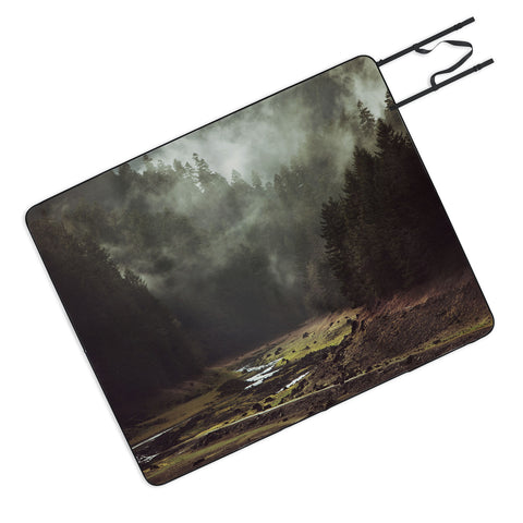 Kevin Russ Foggy Forest Creek Picnic Blanket