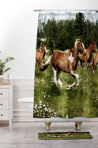 Kevin Russ Spring Horse Run Shower Curtain And Mat