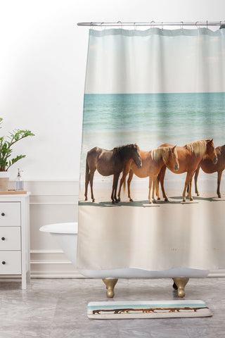 Kevin Russ Summer Beach Horses Shower Curtain And Mat