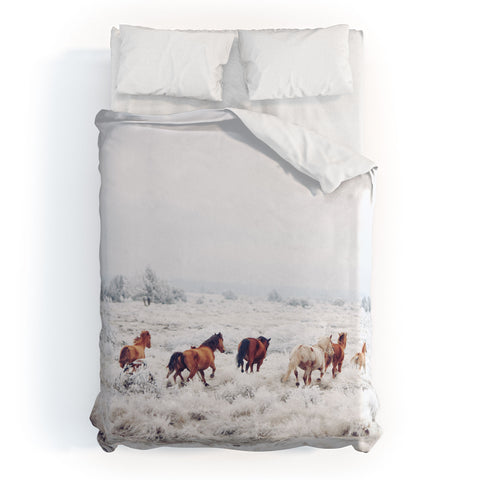 Kevin Russ Winter Horses Duvet Cover