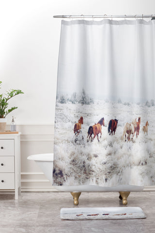 Kevin Russ Winter Horses Shower Curtain And Mat