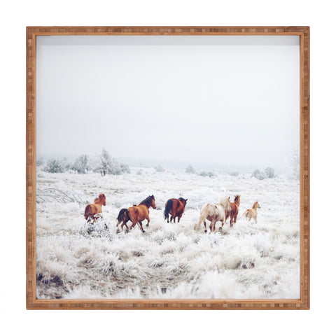 Kevin Russ Winter Horses Square Tray
