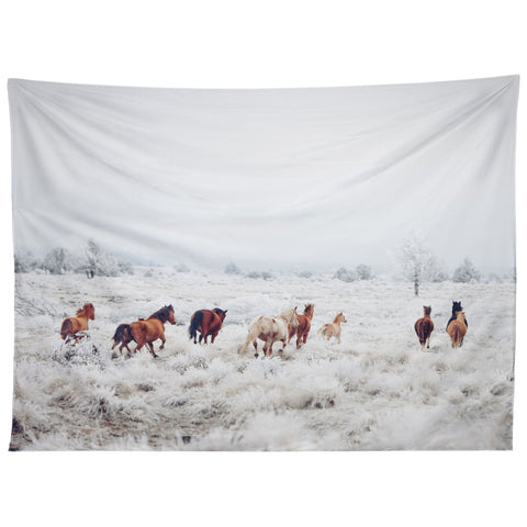 Kevin Russ Winter Horses Tapestry