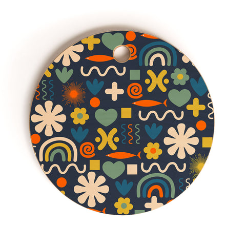 Kierkegaard Design Studio Cute Miscellany Rainbow Floral Cutting Board Round