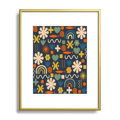 Kierkegaard Design Studio Cute Miscellany Rainbow Floral Metal Framed Art Print