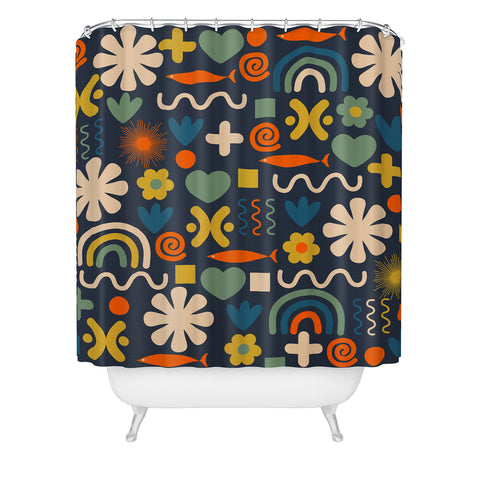 Kierkegaard Design Studio Cute Miscellany Rainbow Floral Shower Curtain