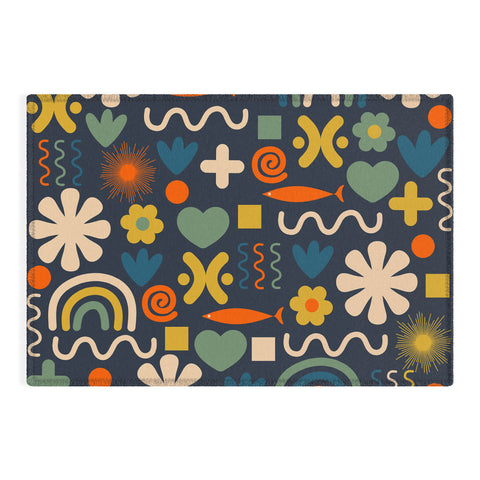Kierkegaard Design Studio Cute Miscellany Rainbow Floral Outdoor Rug