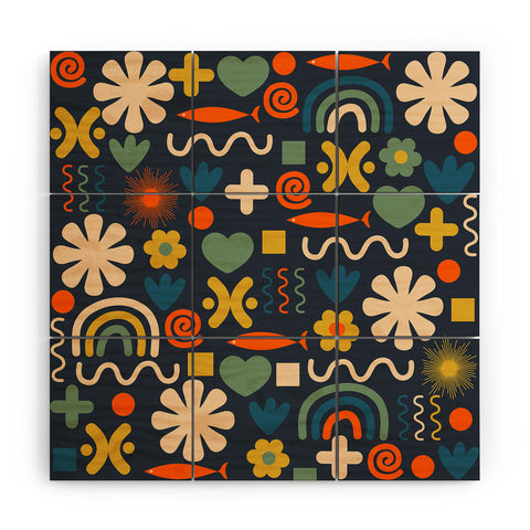 Kierkegaard Design Studio Cute Miscellany Rainbow Floral Wood Wall Mural