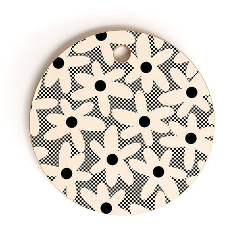 Kierkegaard Design Studio Daisy Time Retro Floral Checks Cutting Board Round