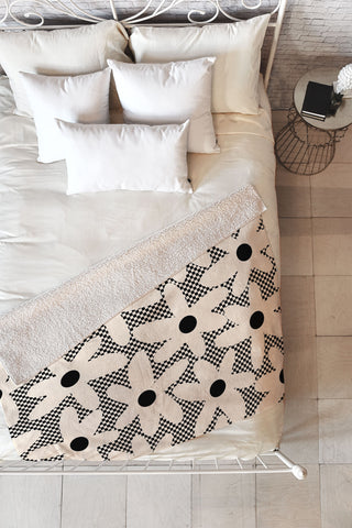 Kierkegaard Design Studio Daisy Time Retro Floral Checks Fleece Throw Blanket