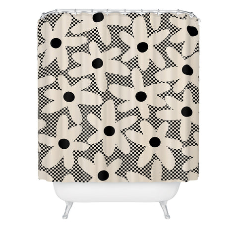Kierkegaard Design Studio Daisy Time Retro Floral Checks Shower Curtain