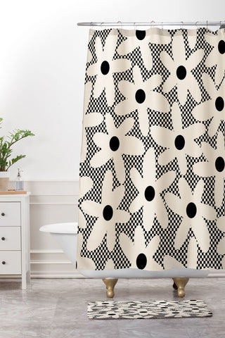 Kierkegaard Design Studio Daisy Time Retro Floral Checks Shower Curtain And Mat