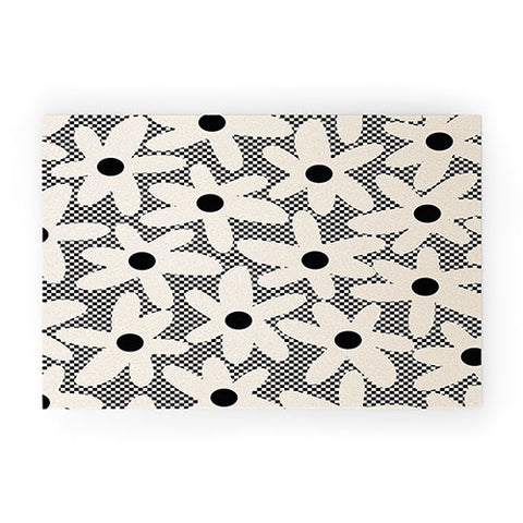 Kierkegaard Design Studio Daisy Time Retro Floral Checks Welcome Mat