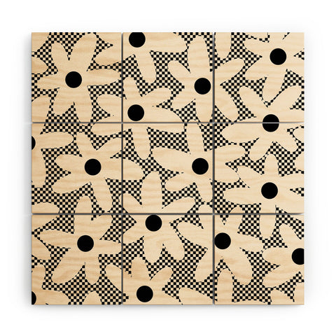 Kierkegaard Design Studio Daisy Time Retro Floral Checks Wood Wall Mural