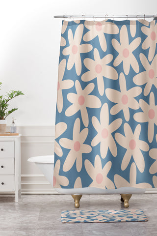 Kierkegaard Design Studio Daisy Time Retro Floral I Shower Curtain And Mat