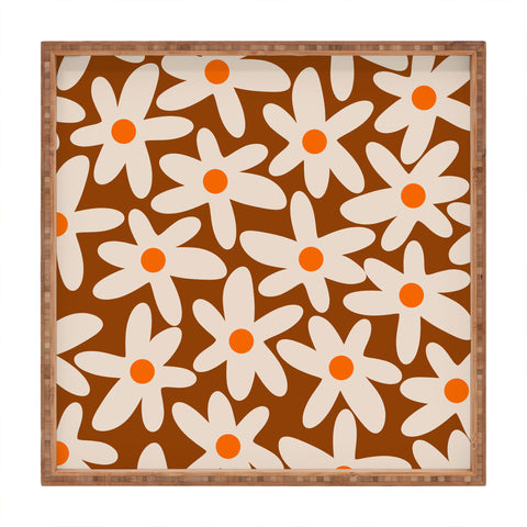 Kierkegaard Design Studio Daisy Time Retro Floral Pattern Square Tray