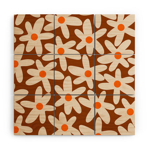 Kierkegaard Design Studio Daisy Time Retro Floral Pattern Wood Wall Mural