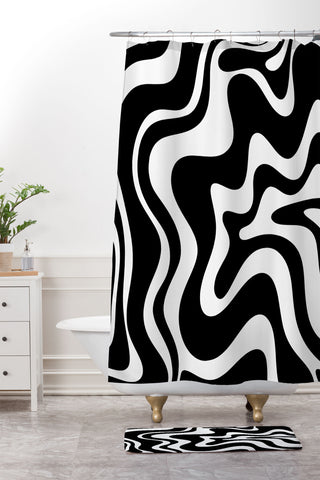 Kierkegaard Design Studio Liquid Swirl Abstract Pattern Shower Curtain And Mat