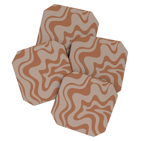 Kierkegaard Design Studio Liquid Swirl Abstract Pattern Taupe Clay Coaster Set