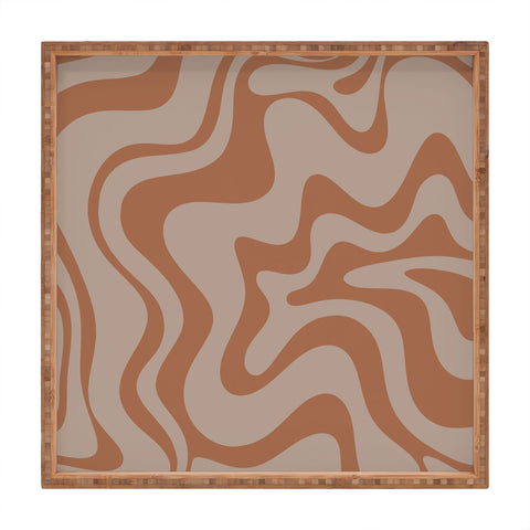 Kierkegaard Design Studio Liquid Swirl Abstract Pattern Taupe Clay Square Tray