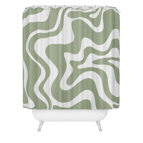 Kierkegaard Design Studio Liquid Swirl Abstract Sage Shower Curtain