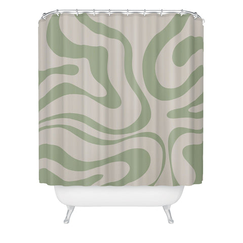Kierkegaard Design Studio Liquid Swirl Almond and Sage Shower Curtain