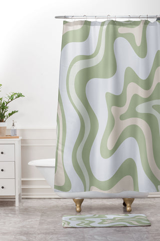 Kierkegaard Design Studio Liquid Swirl Contemporary Light Sage Shower Curtain And Mat