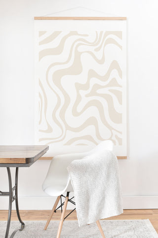 Kierkegaard Design Studio Liquid Swirl Pale Beige and White Art Print And Hanger