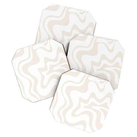 Kierkegaard Design Studio Liquid Swirl Pale Beige and White Coaster Set