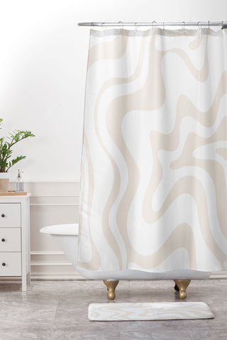 Kierkegaard Design Studio Liquid Swirl Pale Beige and White Shower Curtain And Mat