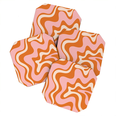 Kierkegaard Design Studio Liquid Swirl Retro Abstract pink Coaster Set