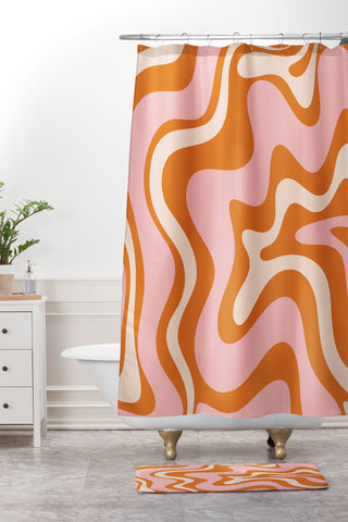 Kierkegaard Design Studio Liquid Swirl Retro Abstract pink Shower Curtain And Mat