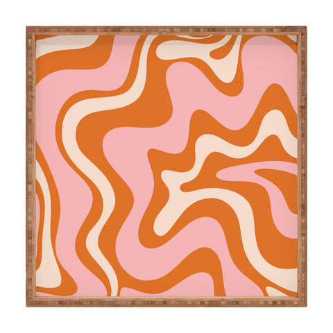 Kierkegaard Design Studio Liquid Swirl Retro Abstract pink Square Tray