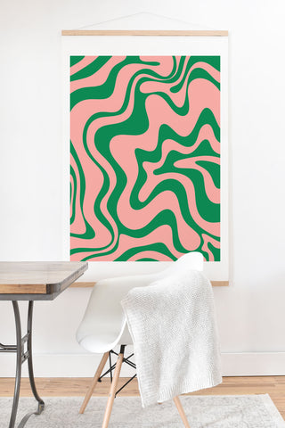 Kierkegaard Design Studio Liquid Swirl Retro Pink and Bright Green Art Print And Hanger