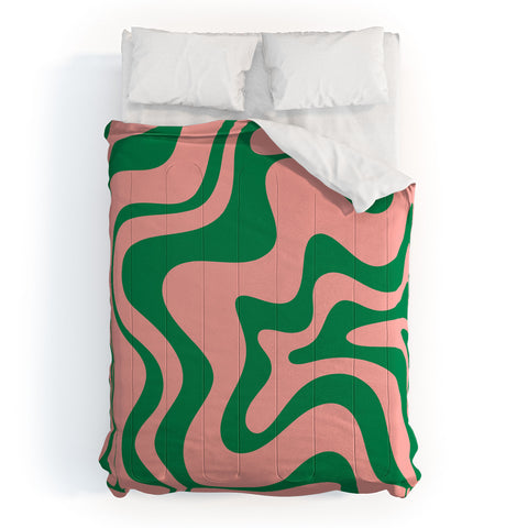 Kierkegaard Design Studio Liquid Swirl Retro Pink and Bright Green Comforter