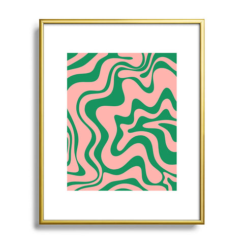 Kierkegaard Design Studio Liquid Swirl Retro Pink and Bright Green Metal Framed Art Print