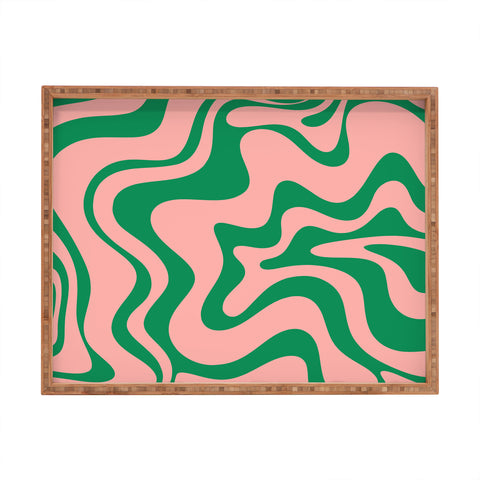 Kierkegaard Design Studio Liquid Swirl Retro Pink and Bright Green Rectangular Tray