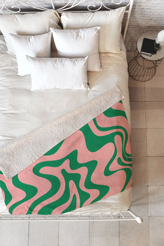 Kierkegaard Design Studio Liquid Swirl Retro Pink and Bright Green Fleece Throw Blanket