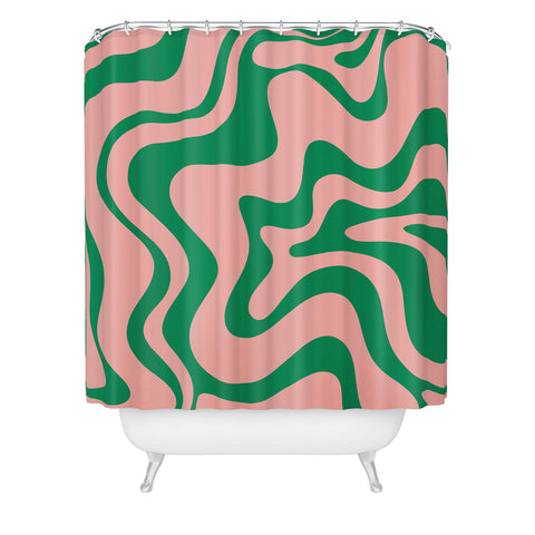 Kierkegaard Design Studio Liquid Swirl Retro Pink and Bright Green Shower Curtain