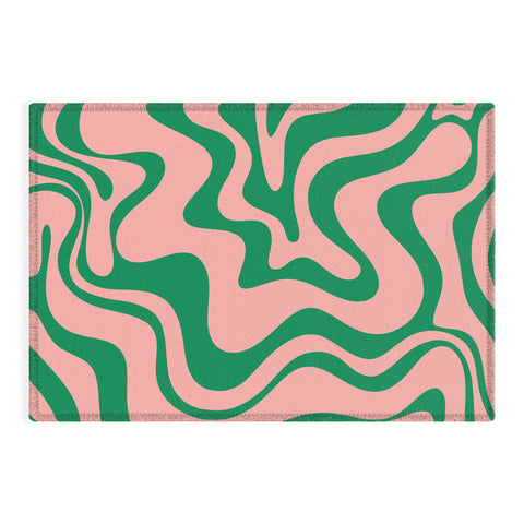 Kierkegaard Design Studio Liquid Swirl Retro Pink and Bright Green Outdoor Rug