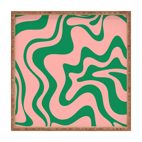 Kierkegaard Design Studio Liquid Swirl Retro Pink and Bright Green Square Tray