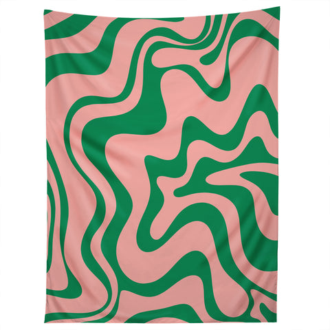 Kierkegaard Design Studio Liquid Swirl Retro Pink and Bright Green Tapestry