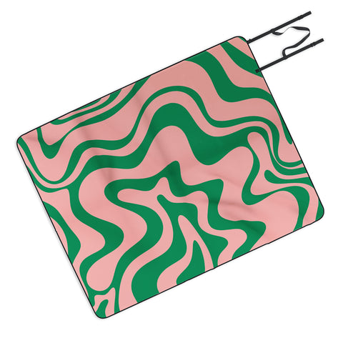 Kierkegaard Design Studio Liquid Swirl Retro Pink and Bright Green Picnic Blanket