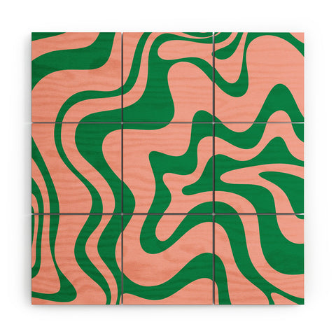 Kierkegaard Design Studio Liquid Swirl Retro Pink and Bright Green Wood Wall Mural