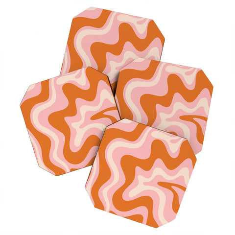 Kierkegaard Design Studio Liquid Swirl Retro Pink Orange Cream Coaster Set