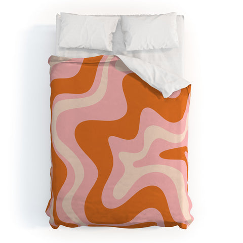 Kierkegaard Design Studio Liquid Swirl Retro Pink Orange Cream Duvet Cover