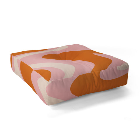 Kierkegaard Design Studio Liquid Swirl Retro Pink Orange Cream Floor Pillow Square