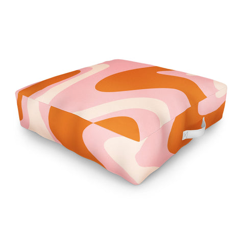Kierkegaard Design Studio Liquid Swirl Retro Pink Orange Cream Outdoor Floor Cushion