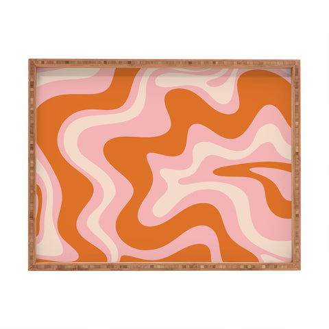 Kierkegaard Design Studio Liquid Swirl Retro Pink Orange Cream Rectangular Tray