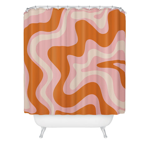 Kierkegaard Design Studio Liquid Swirl Retro Pink Orange Cream Shower Curtain